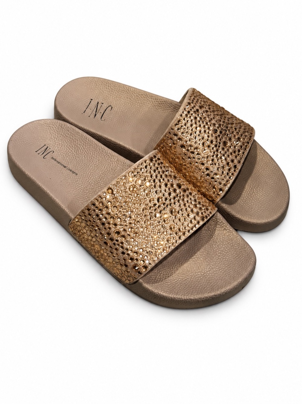 INC International Concepts Peymin2 Rose Gold Rhinestone Slides Size 7